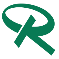 Green logo with stylized letter 'R' and circular element